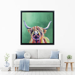 Colourful Highland Cow Square Canvas Print wall art product Independent