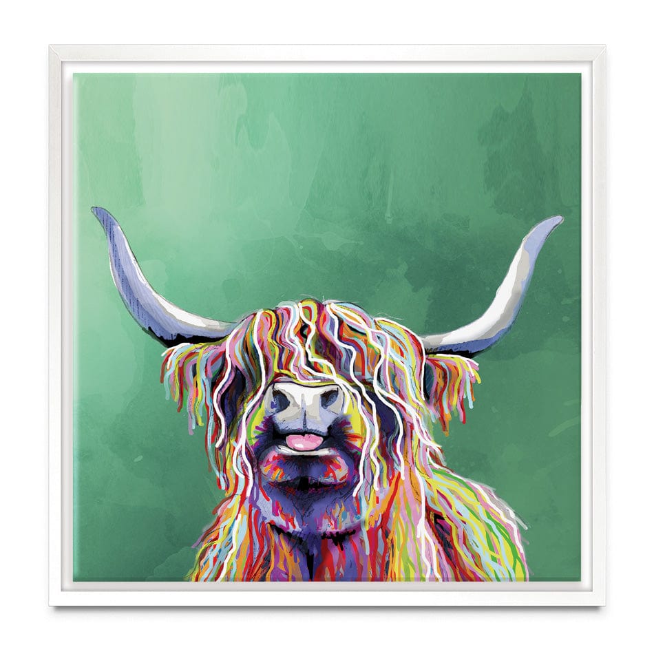 Colourful Highland Cow Square Canvas Print wall art product Independent