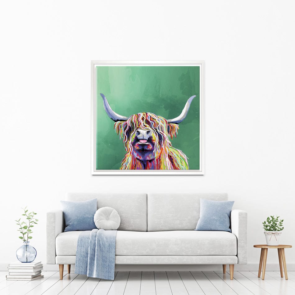Colourful Highland Cow Square Canvas Print wall art product Independent