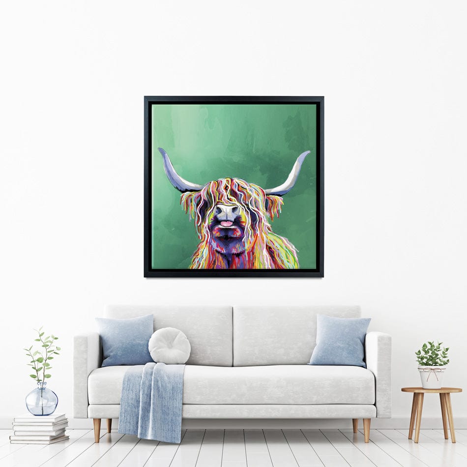 Colourful Highland Cow Square Canvas Print wall art product Independent