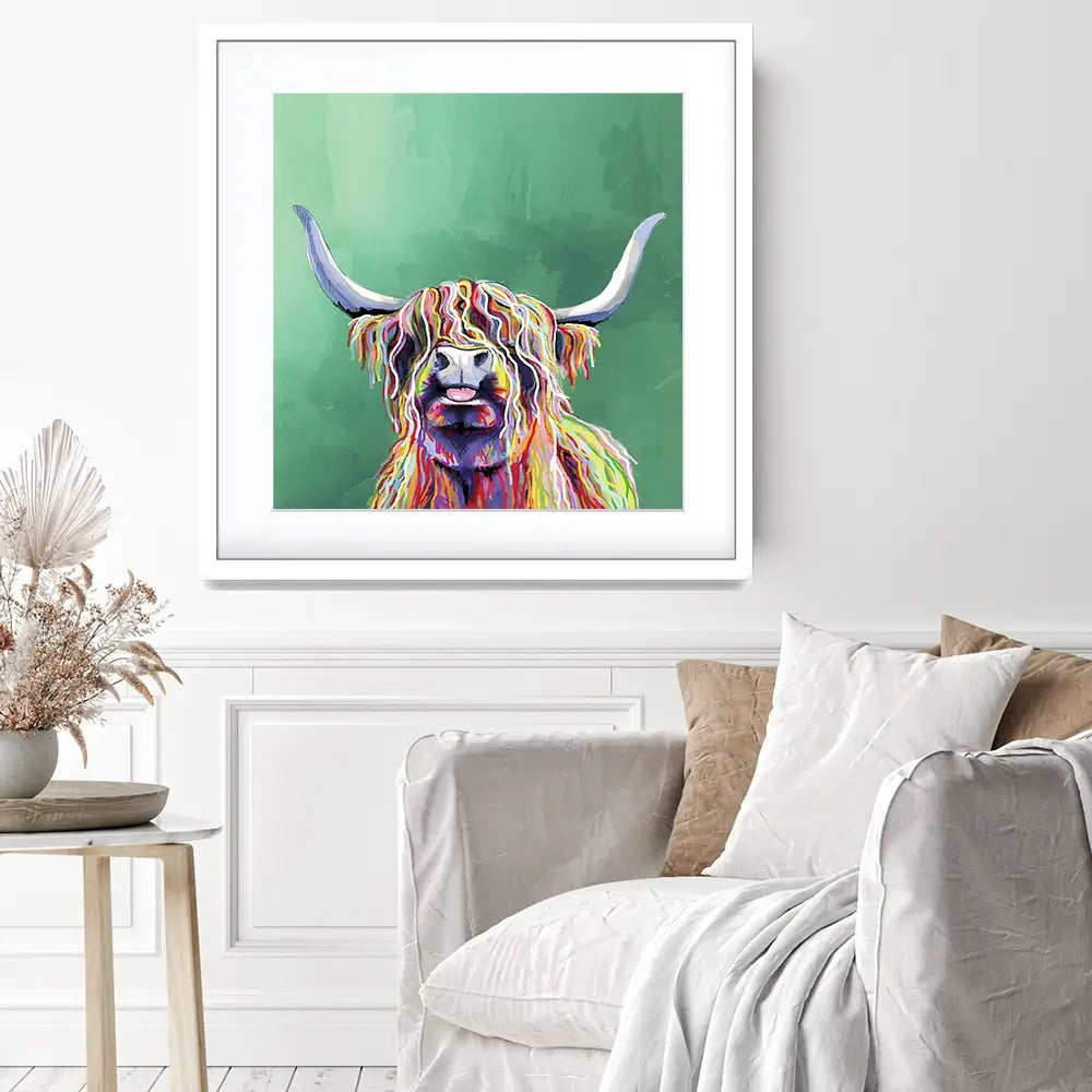 Colourful Highland Cow Square Framed Art Print Colourful Highland Cow Square Framed Art Print wall art product Independent