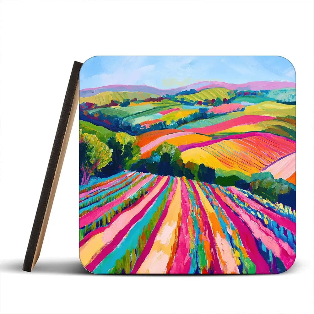 Colourful Hills Coaster Set Rainbow Soul Tree Coaster Set | Rainbow Soul Tree Art Coasters wall art product Tanya Ocean