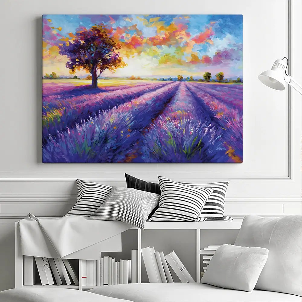 Colourful Lavender Field Canvas Print Colourful Lavender Field Canvas Print wall art product Leon Devenice
