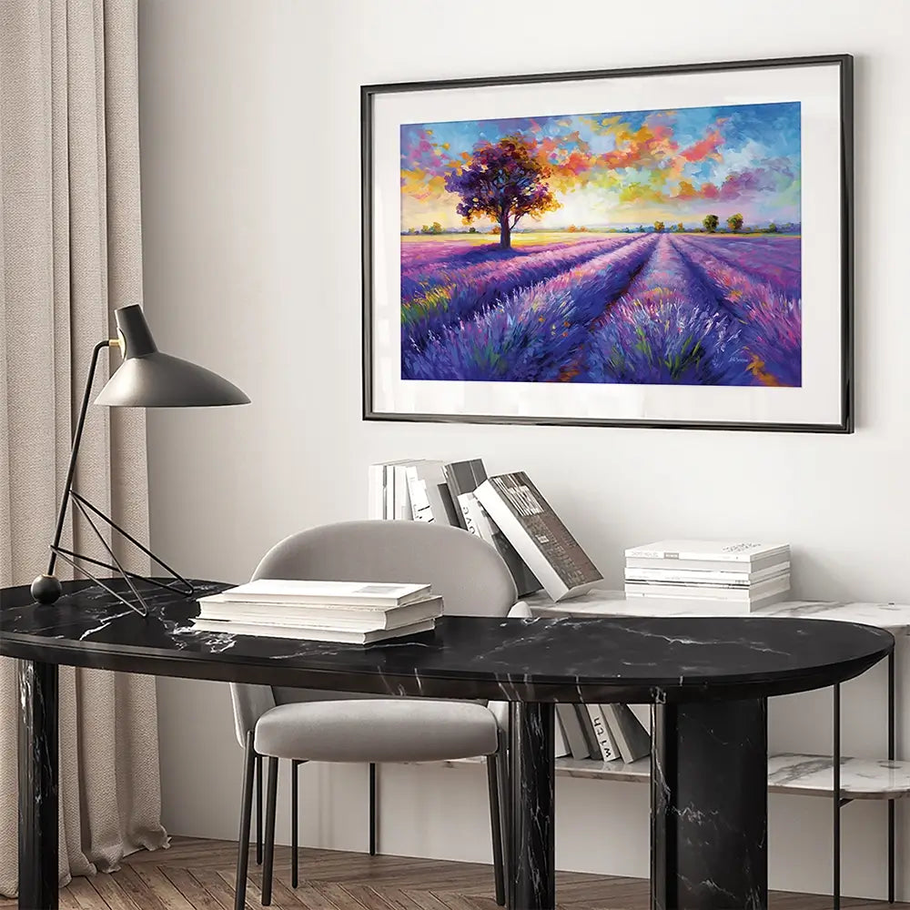 Colourful Lavender Field Framed Art Print Colourful Lavender Field Framed Art Print wall art product Leon Devenice