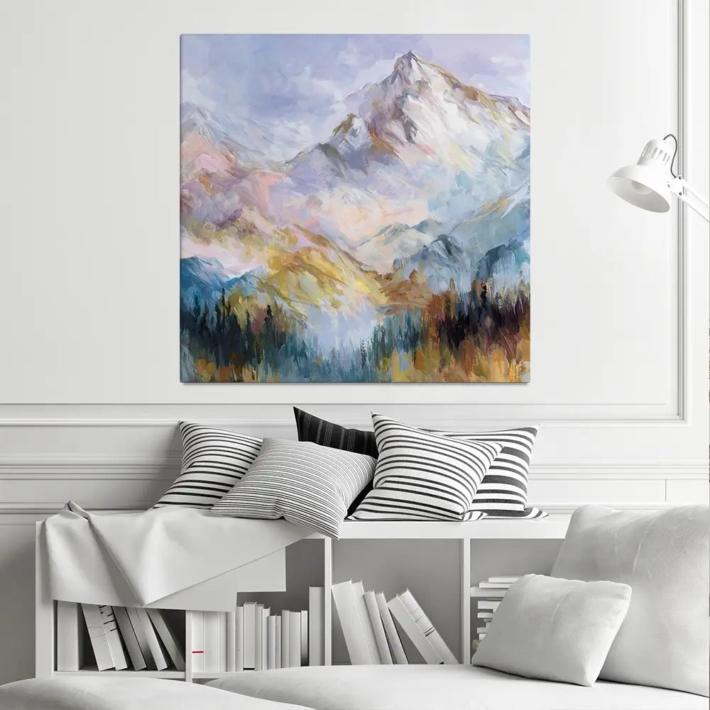 Colourful Mountain Impressions Square Canvas Print Colourful Mountain Impressions Square Canvas Print wall art product Leon Devenice