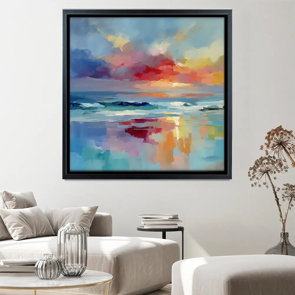 Colourful Ocean Shore Square Canvas Print Colourful Ocean Shore Square Canvas Print wall art product Leon Devenice