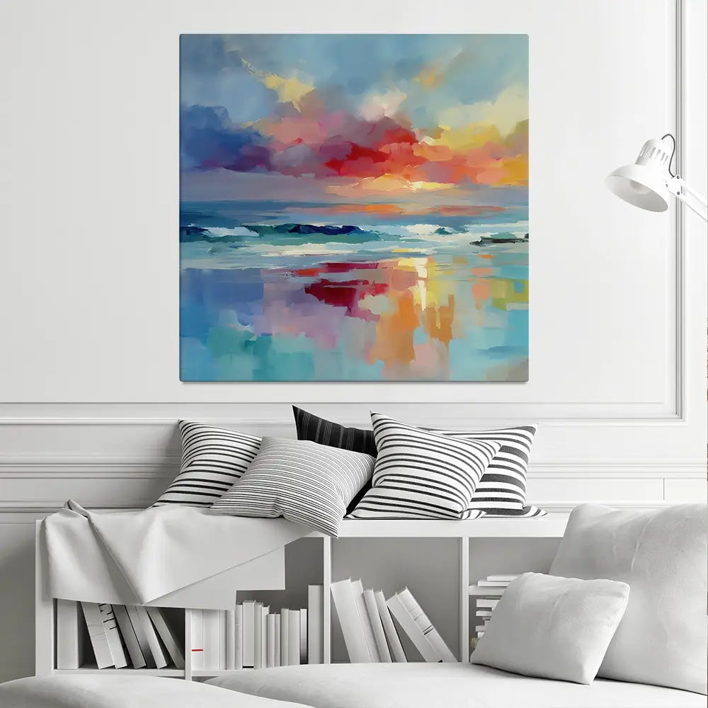 Colourful Ocean Shore Square Canvas Print Colourful Ocean Shore Square Canvas Print wall art product Leon Devenice
