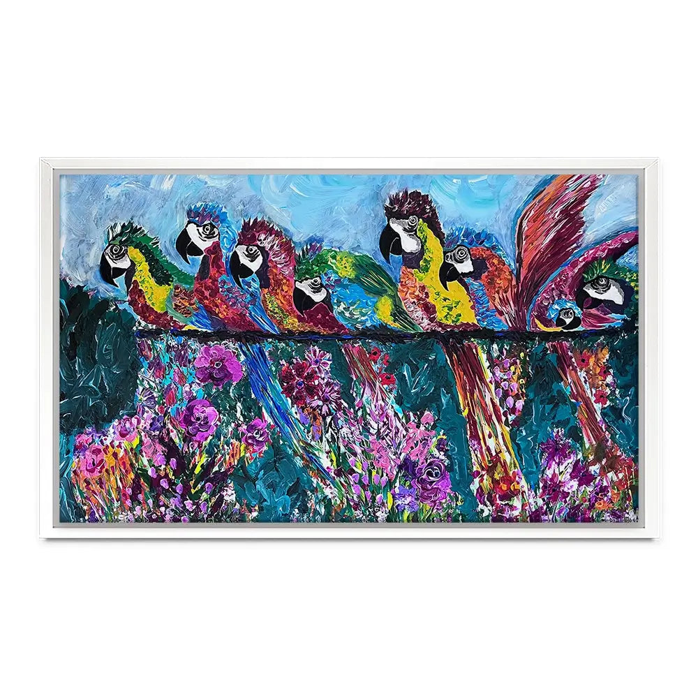 Colourful Parrots Canvas Print Colourful Parrots Canvas Print wall art product Jo Mulligan