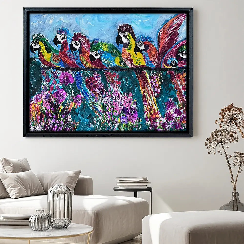 Colourful Parrots Canvas Print Colourful Parrots Canvas Print wall art product Jo Mulligan