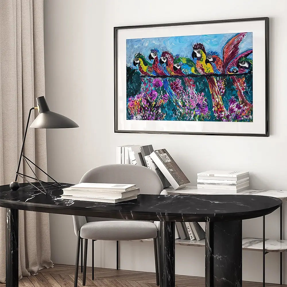 Colourful Parrots Framed Art Print Colourful Parrots Framed Art Print wall art product Jo Mulligan