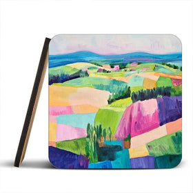 Colourful Patchwork Hills Coaster Set Colourful Patchwork Hills Coaster Set wall art product Tanya Ocean