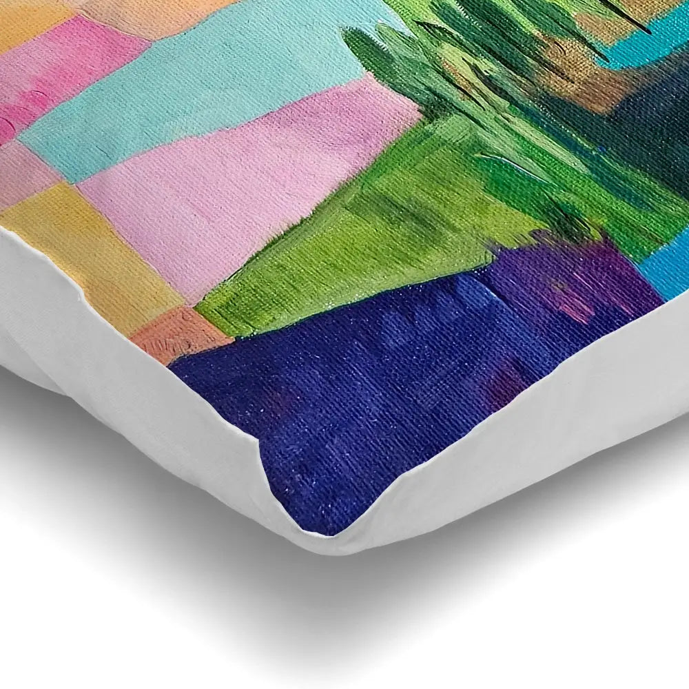 Colourful Patchwork Hills Cushion Colourful Patchwork Hills Cushion wall art product Tanya Ocean