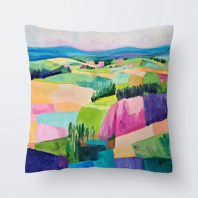 Colourful Patchwork Hills Cushion Colourful Patchwork Hills Cushion wall art product Tanya Ocean