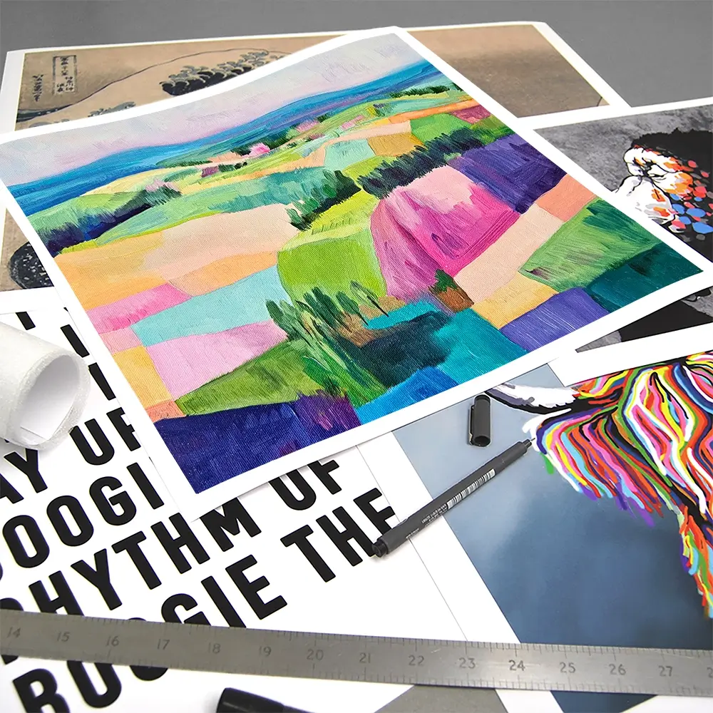 Colourful Patchwork Hills Square Art Print Colourful Patchwork Hills Square Art Print wall art product Tanya Ocean