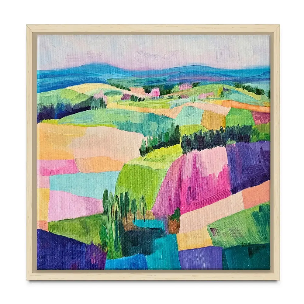 Colourful Patchwork Hills Square Canvas Print Colourful Patchwork Hills Square Canvas Print wall art product Tanya Ocean