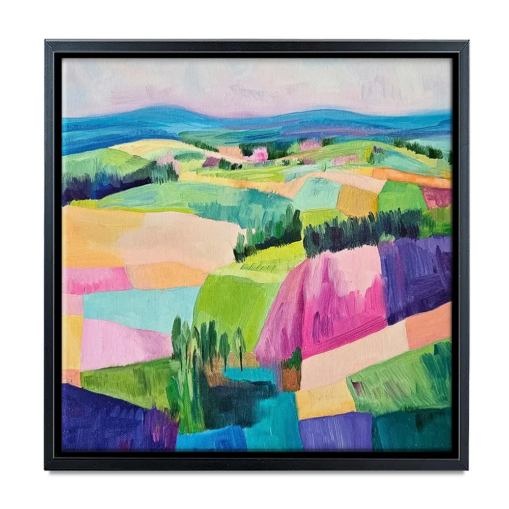 Colourful Patchwork Hills Square Canvas Print Colourful Patchwork Hills Square Canvas Print wall art product Tanya Ocean