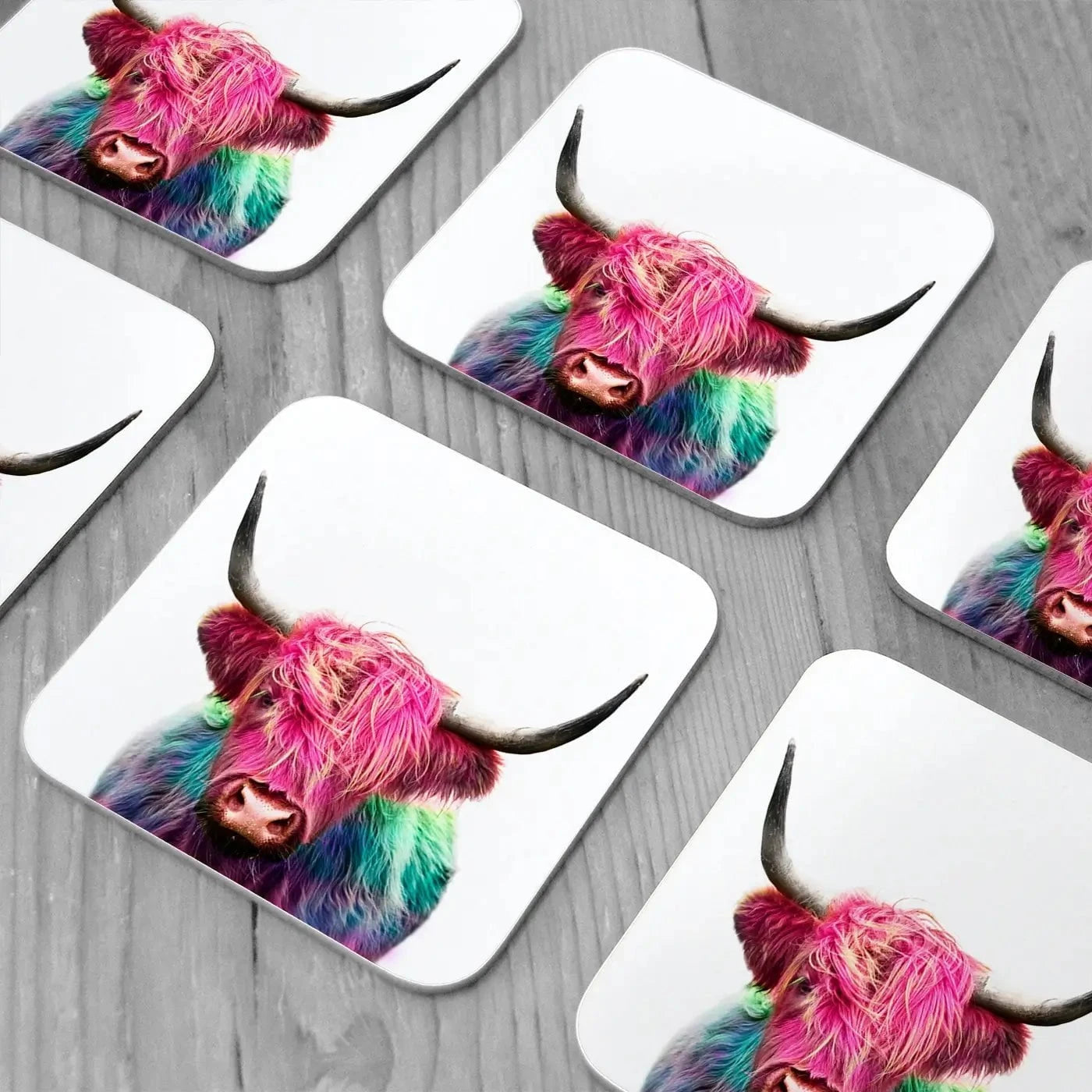 Colourful Pink Highland Cow Coaster Set Colourful Pink Highland Cow Coaster Set wall art product Patricia Chumillas / Shutterstock