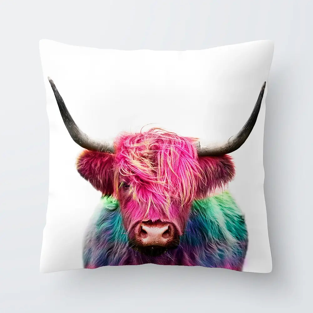 Colourful Pink Highland Cow Cushion Colourful Pink Highland Cow Cushion wall art product Art Print Shop