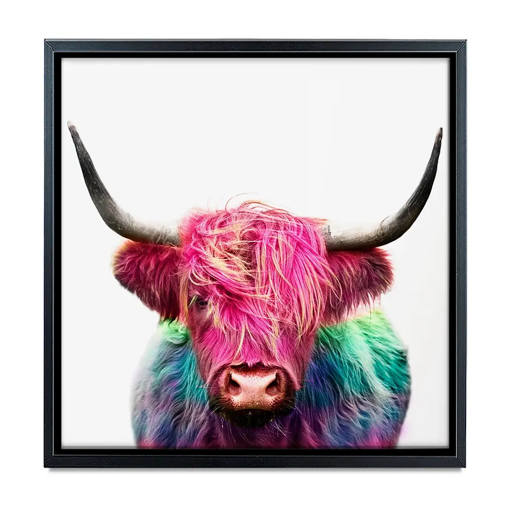Colourful Pink Highland Cow Square Canvas Print Colourful Pink Highland Cow Square Canvas Print wall art product Art Print Shop