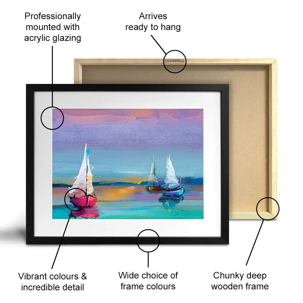 Colourful Sailing Boats Framed Art Print Colourful Trio Of Boats Framed Art Print | Colourful Trio of Boats Art wall art product pluie_r / Shutterstock