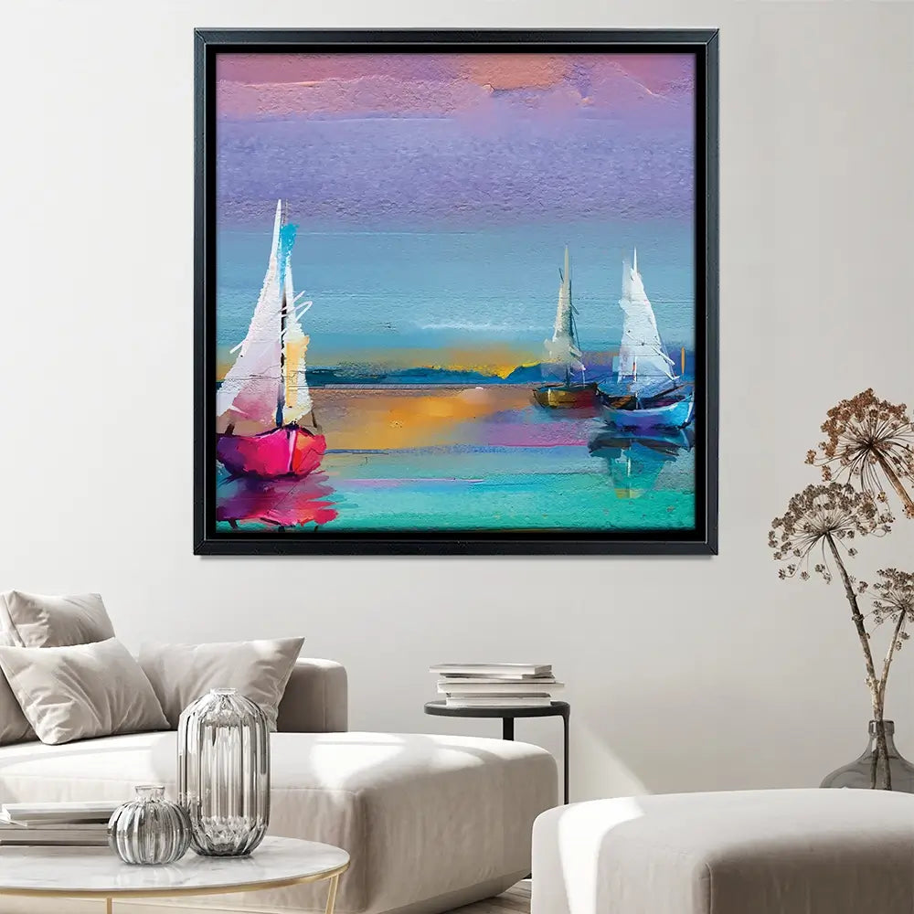 Colourful Sailing Boats Square Canvas Print Colourful Sailing Boats Square Canvas Print wall art product pluie_r / Shutterstock
