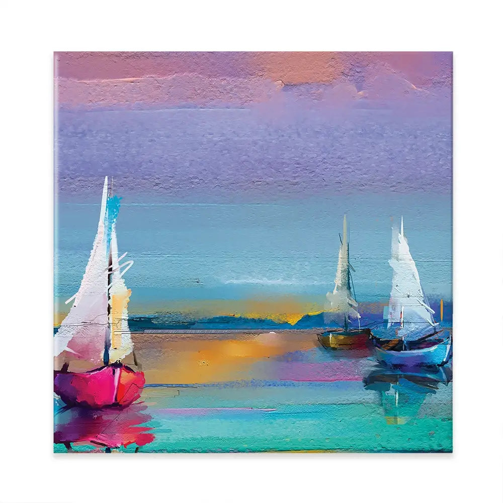 Colourful Sailing Boats Square Canvas Print Colourful Sailing Boats Square Canvas Print wall art product pluie_r / Shutterstock