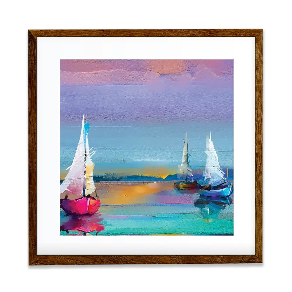 Colourful Sailing Boats Square Framed Art Print Colourful Trio Of Boats Square Framed Art Print | Boat Artwork wall art product pluie_r / Shutterstock