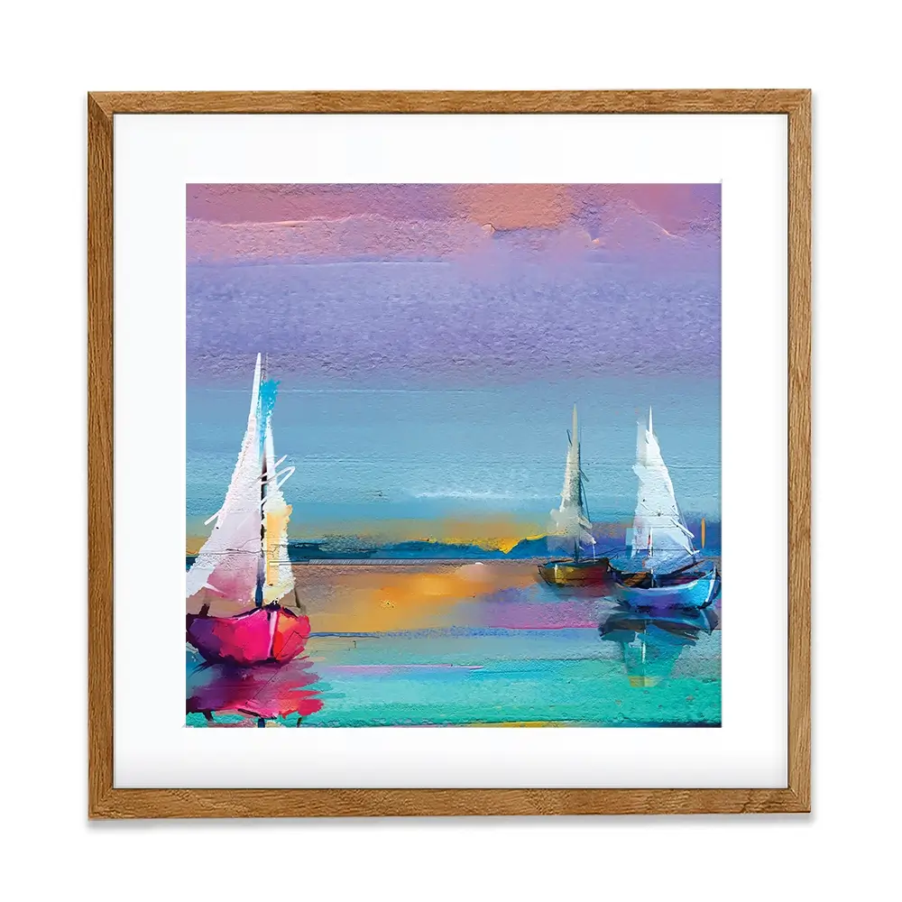 Colourful Sailing Boats Square Framed Art Print Colourful Trio Of Boats Square Framed Art Print | Boat Artwork wall art product pluie_r / Shutterstock