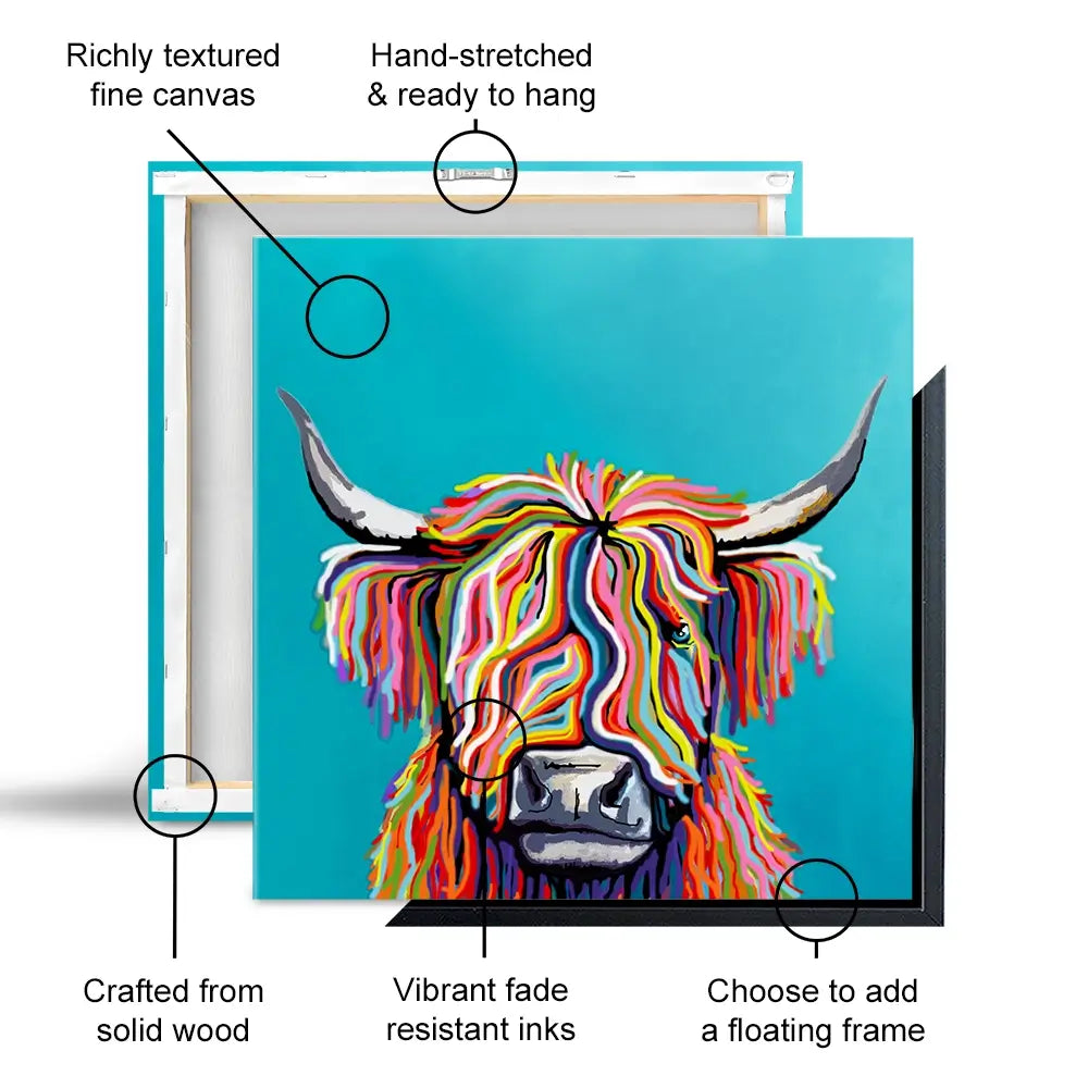 Colourful Scottish Cow Canvas Print Colourful Scottish Cow Canvas Print wall art product Independent