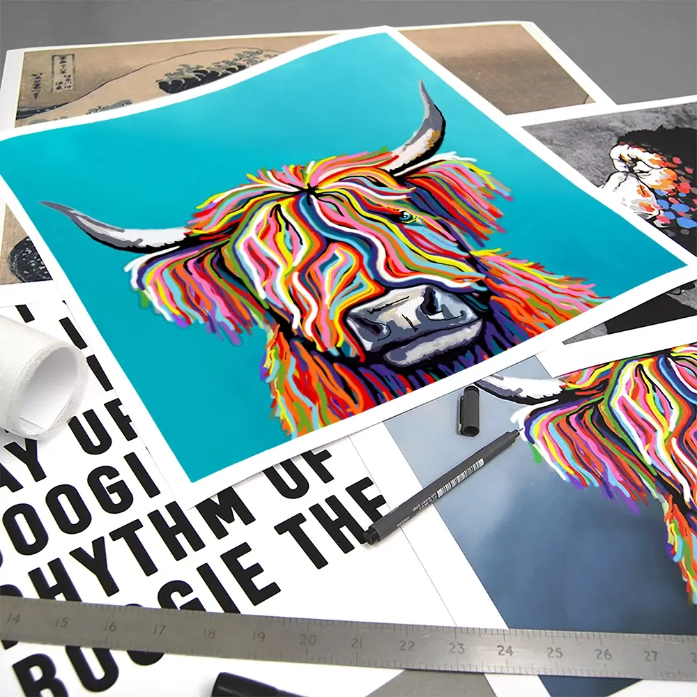 Colourful Scottish Cow Square Art Print Colourful Scottish Cow Square Art Print wall art product Independent