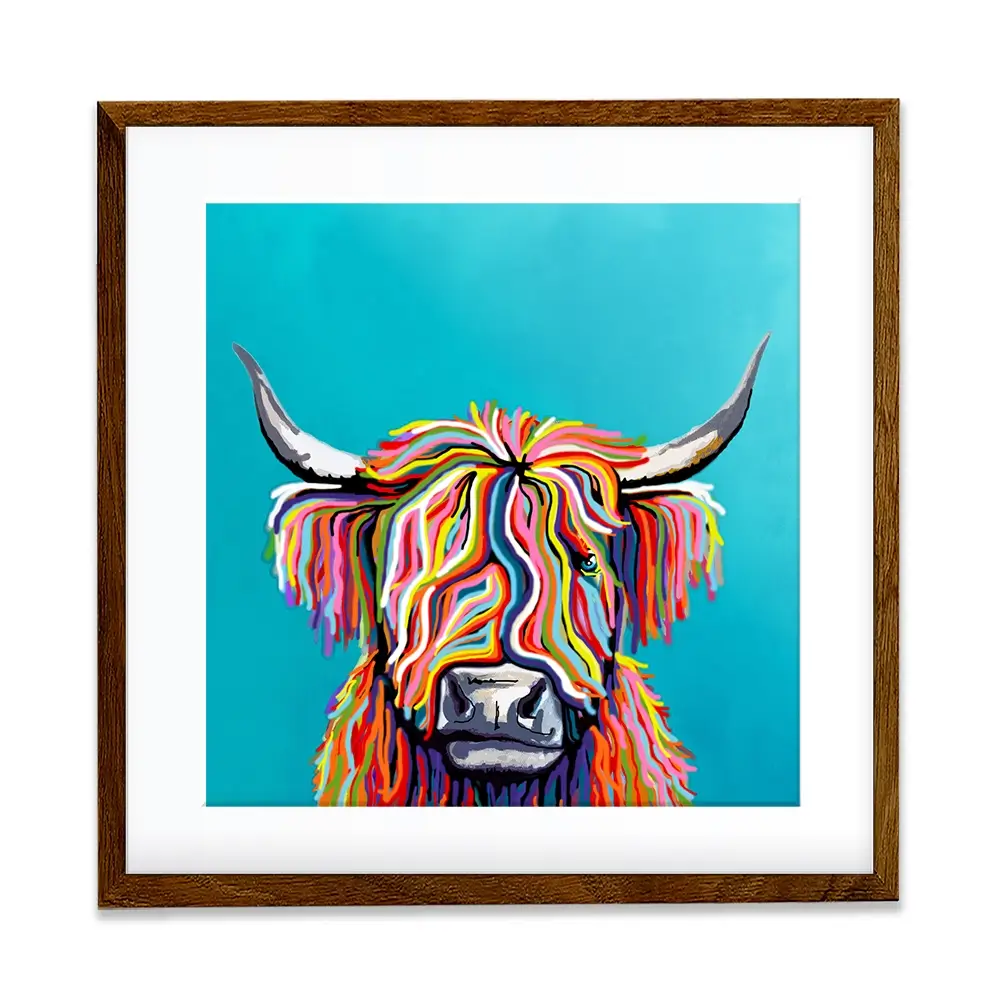 Colourful Scottish Cow Square Framed Art Print Colourful Scottish Cow Square Framed Art Print wall art product Independent