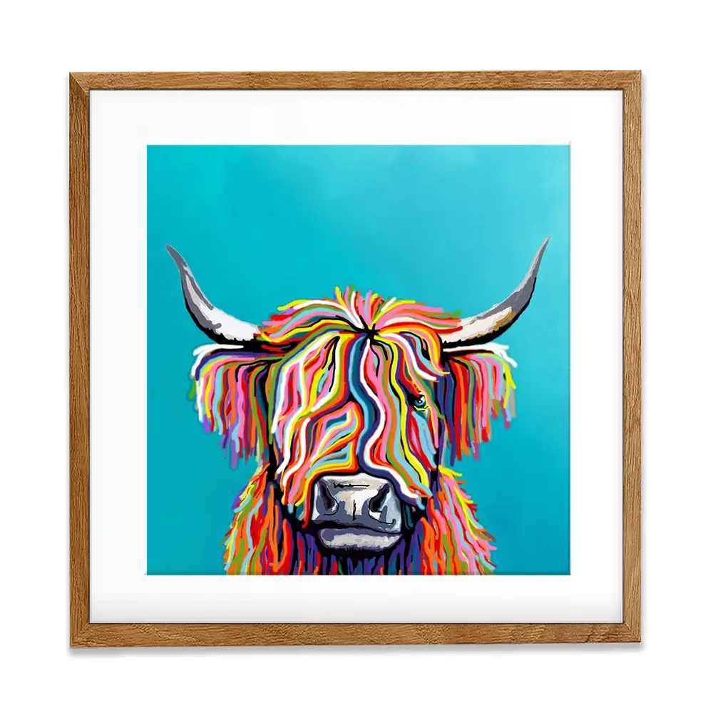 Colourful Scottish Cow Square Framed Art Print Colourful Scottish Cow Square Framed Art Print wall art product Independent