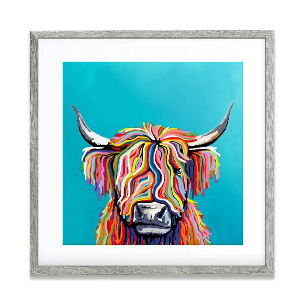 Colourful Scottish Cow Square Framed Art Print Colourful Scottish Cow Square Framed Art Print wall art product Independent