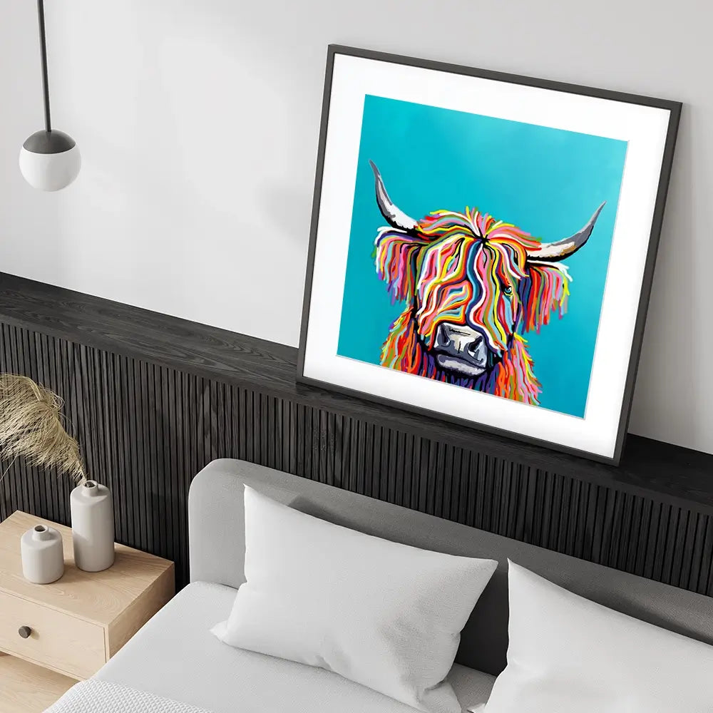 Colourful Scottish Cow Square Framed Art Print Colourful Scottish Cow Square Framed Art Print wall art product Independent
