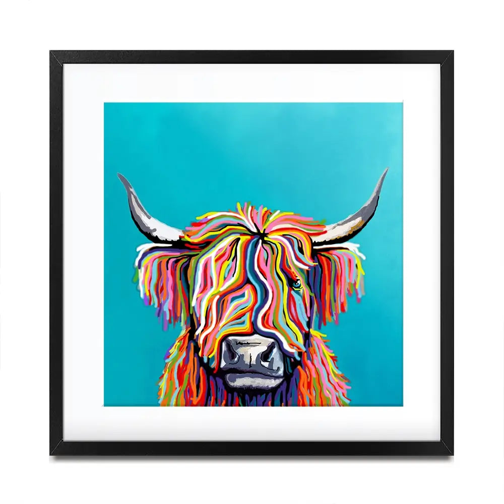 Colourful Scottish Cow Square Framed Art Print Colourful Scottish Cow Square Framed Art Print wall art product Independent
