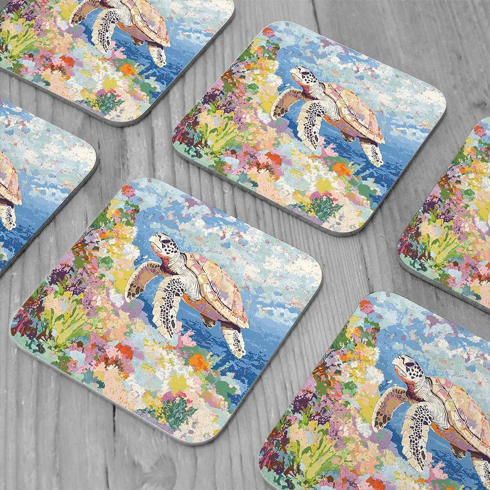 Colourful Sea Turtle Coaster Set Colourful Sea Turtle Coaster Set wall art product Creative Studio - Independent