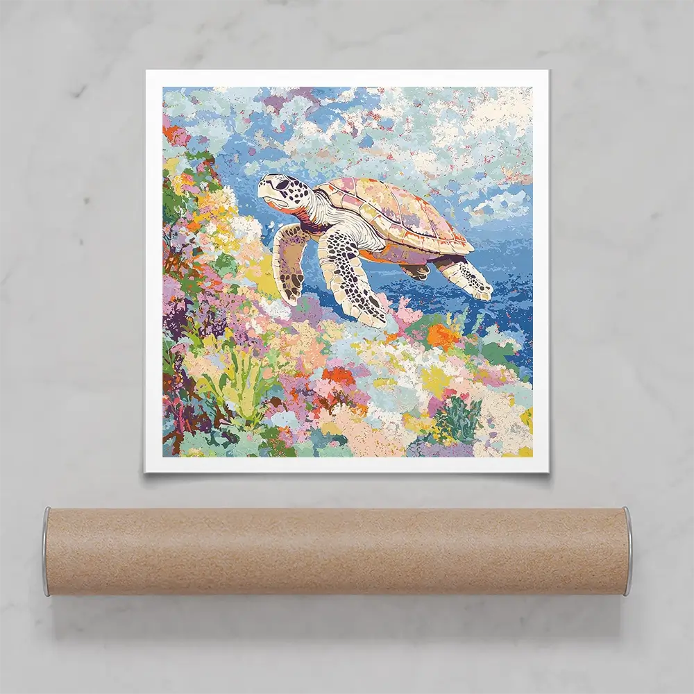 Colourful Sea Turtle Square Art Print Colourful Sea Turtle Square Art Print wall art product Creative Studio - Independent
