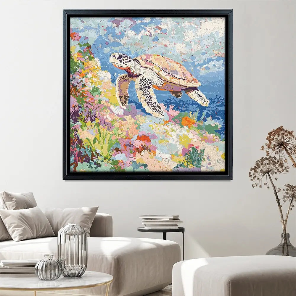 Colourful Sea Turtle Square Canvas Print Colourful Sea Turtle Square Canvas Print wall art product Creative Studio - Independent