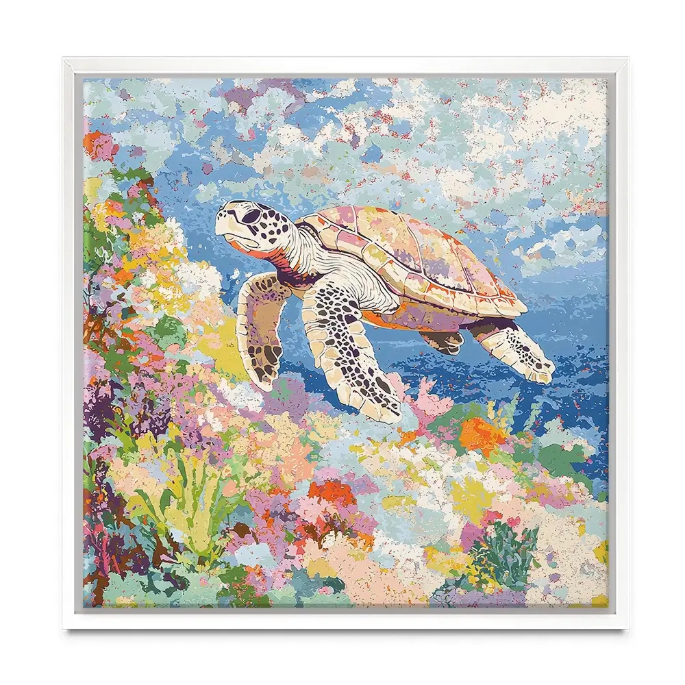 Colourful Sea Turtle Square Canvas Print Colourful Sea Turtle Square Canvas Print wall art product Creative Studio - Independent