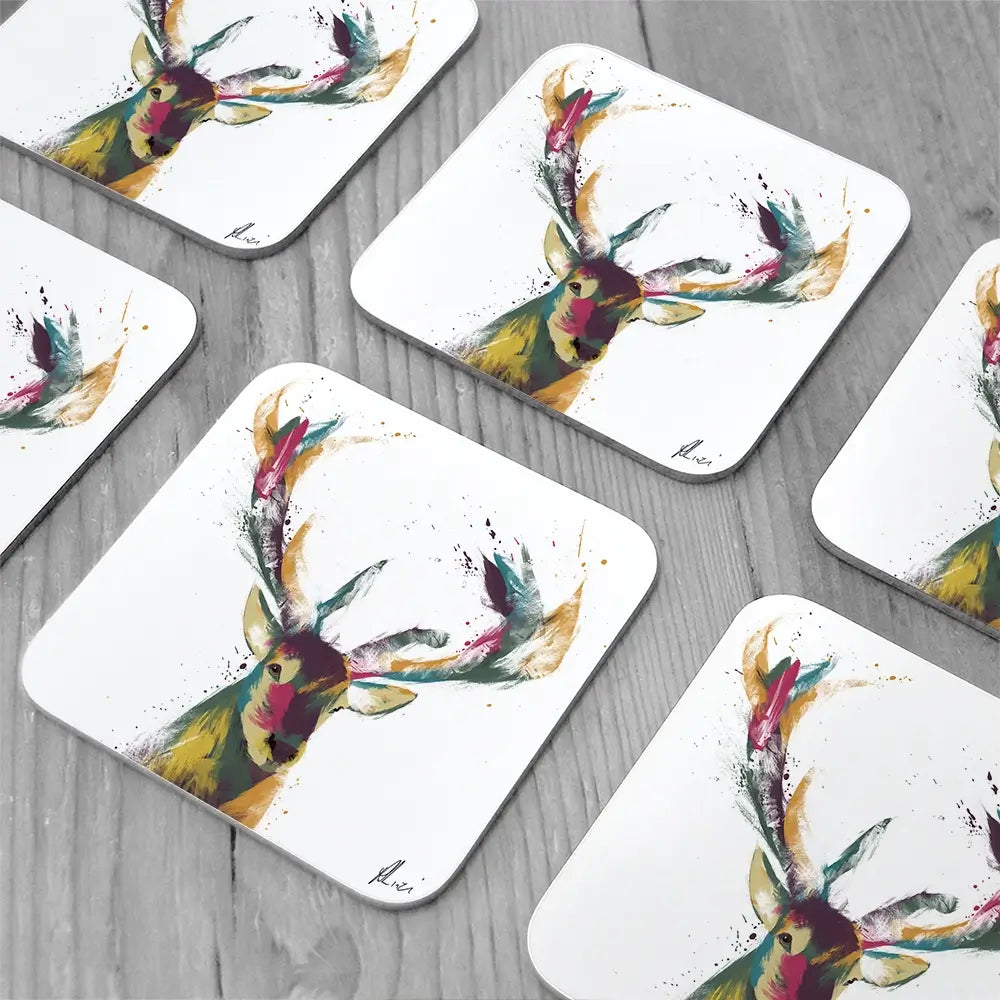 Colourful Stag Coaster Set Rainbow Soul Tree Coaster Set | Rainbow Soul Tree Art Coasters wall art product Aimee Linzi