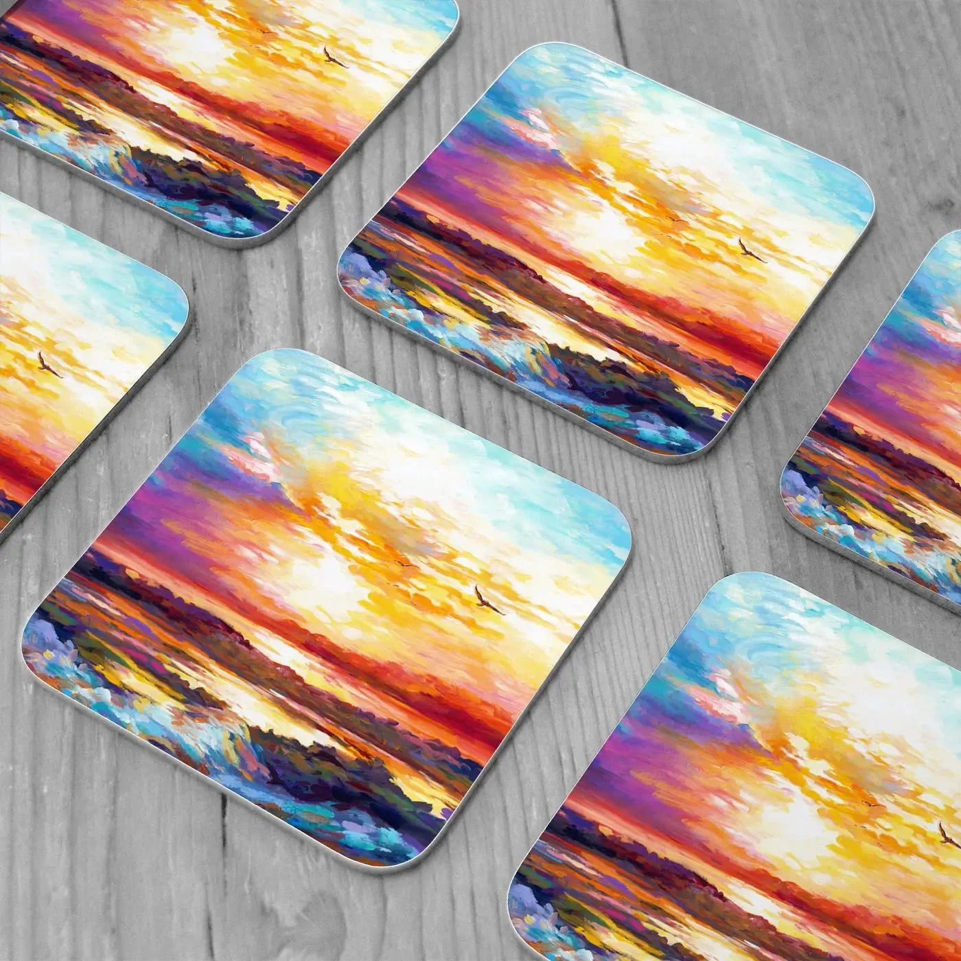 Colourful Sunset Coaster Set Rainbow Soul Tree Coaster Set | Rainbow Soul Tree Art Coasters wall art product Leon Devenice