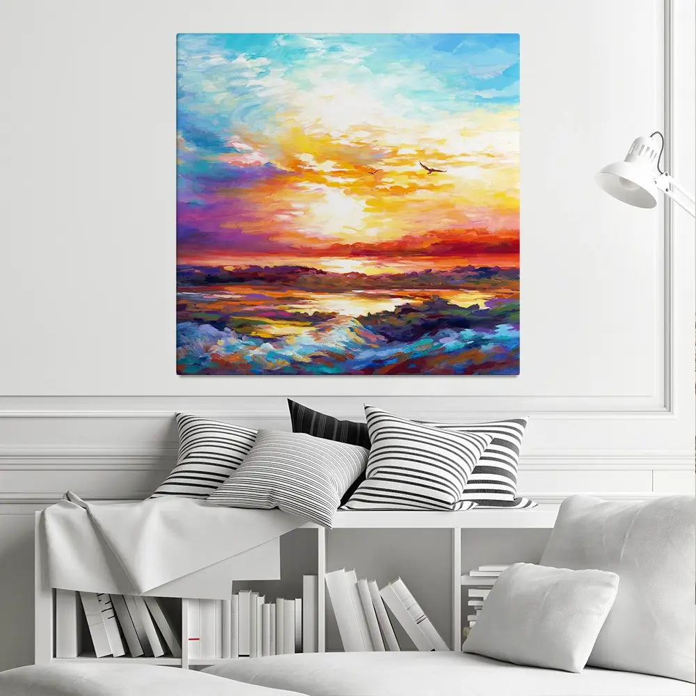Colourful Sunset Square Canvas Print Colourful Sunset Square Canvas Print wall art product Leon Devenice