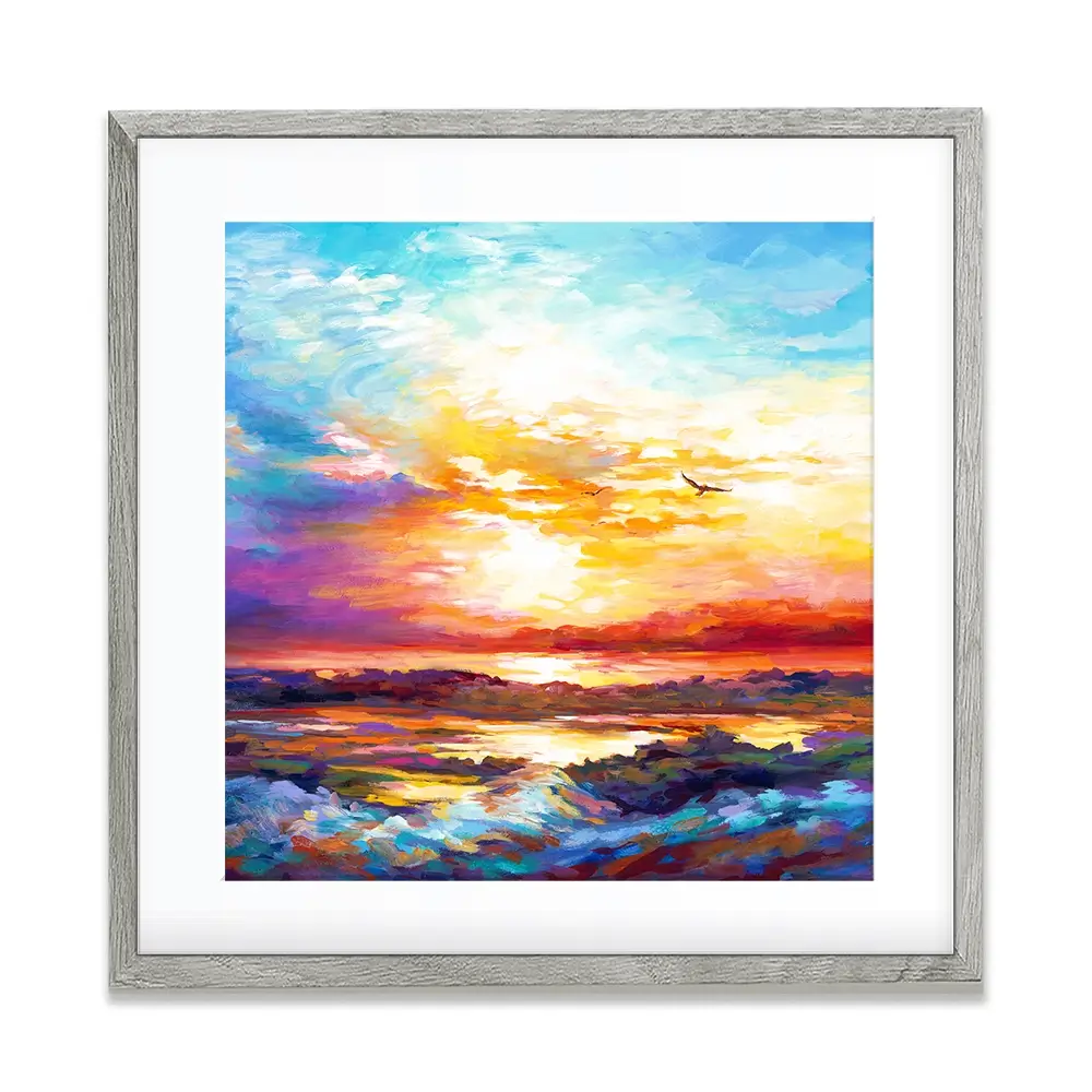 Colourful Sunset Square Framed Art Print Colourful Sunset Square Framed Art Print wall art product Leon Devenice