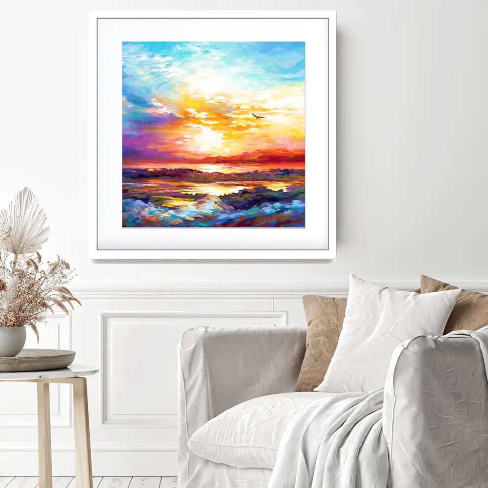 Colourful Sunset Square Framed Art Print Colourful Sunset Square Framed Art Print wall art product Leon Devenice