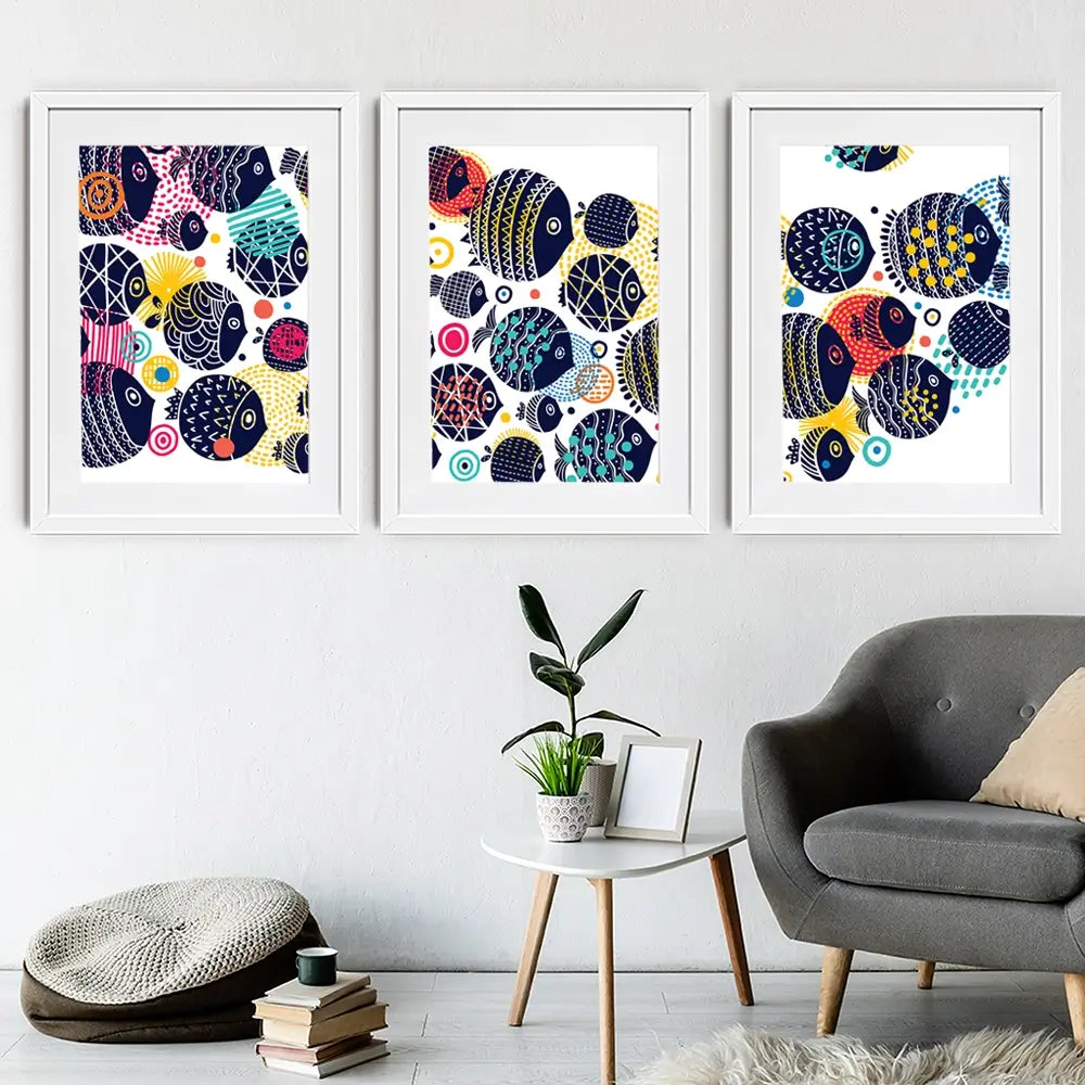 Colourful Swimming Fish Framed Art Print Trio Colourful Swimming Fish Framed Art Print Trio wall art product Vyazovskaya Julia / Shutterstock