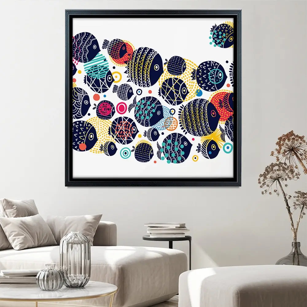 Colourful Swimming Fish Square Canvas Print Colourful Swimming Fish Square Canvas Print wall art product Art Print Shop