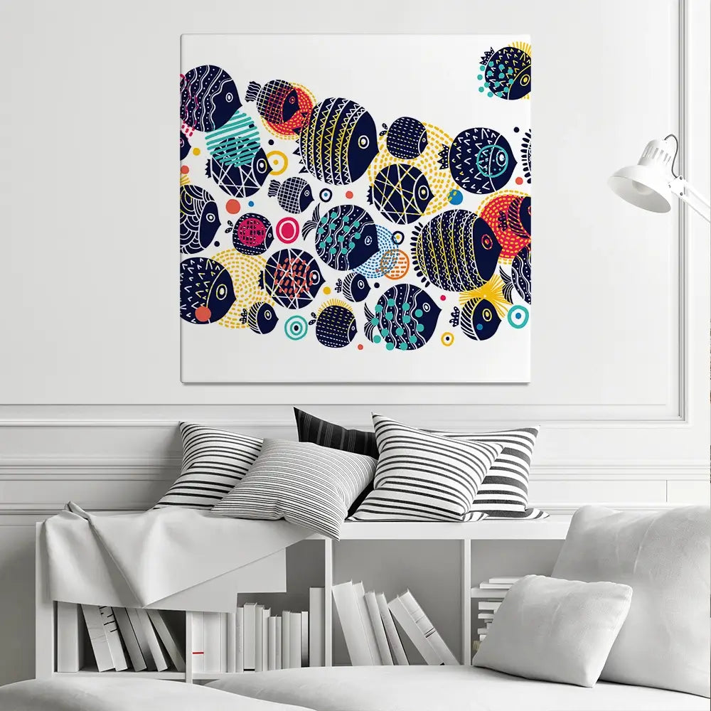 Colourful Swimming Fish Square Canvas Print Colourful Swimming Fish Square Canvas Print wall art product Art Print Shop