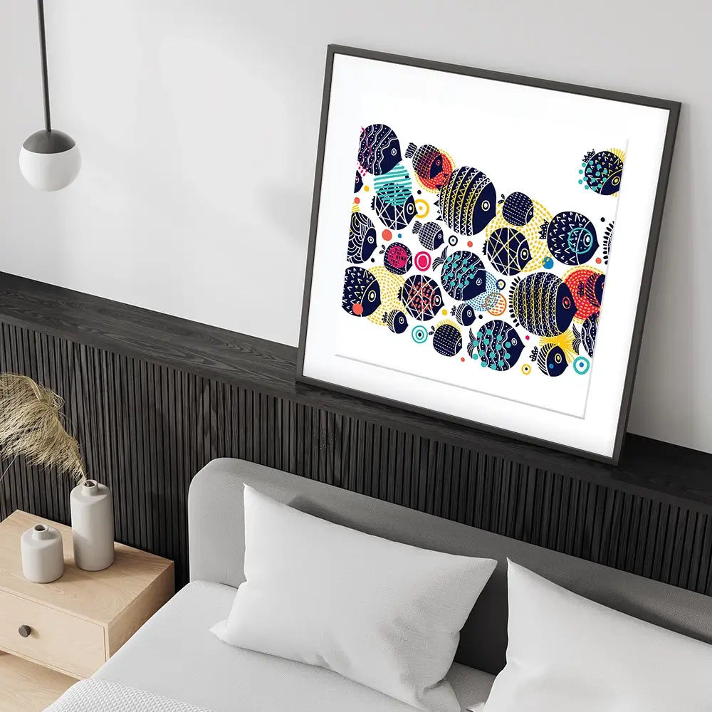 Colourful Swimming Fish Square Framed Art Print Colourful Swimming Fish Square Framed Art Print wall art product Art Print Shop