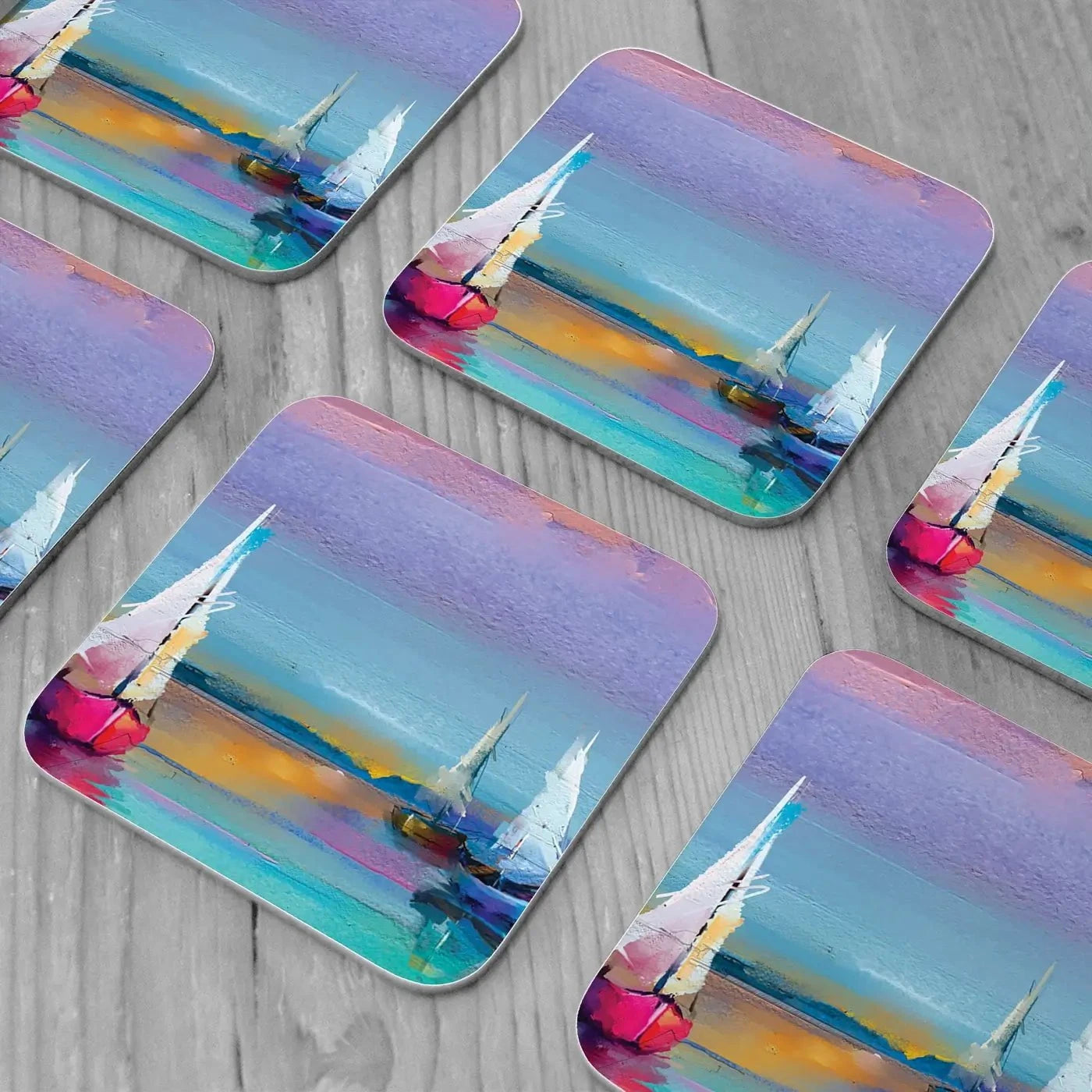 Colourful Trio Of Boats Coaster Set Rainbow Soul Tree Coaster Set | Rainbow Soul Tree Art Coasters wall art product pluie_r / Shutterstock
