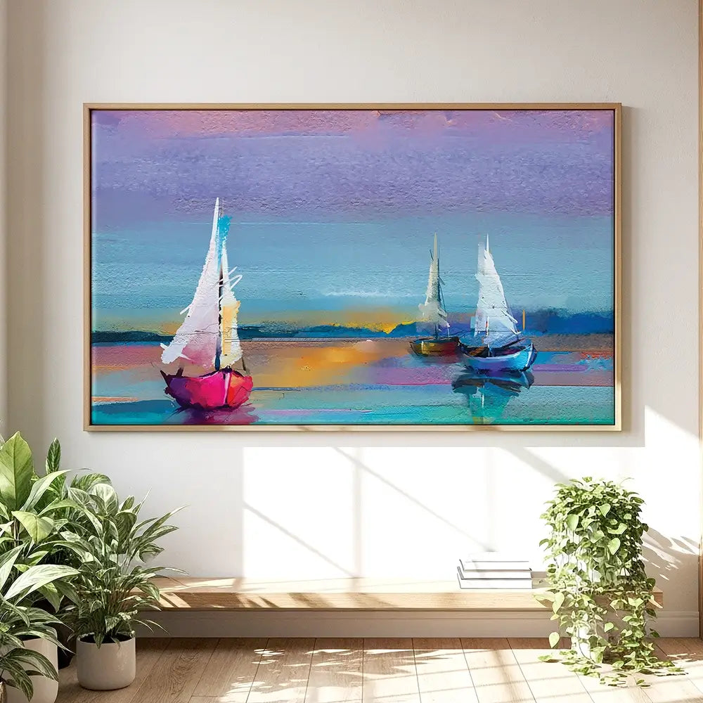 Colourful Trio Of Boats Oversized Canvas Print Colourful Trio Of Boats Oversized Canvas Print wall art product Art Print Shop